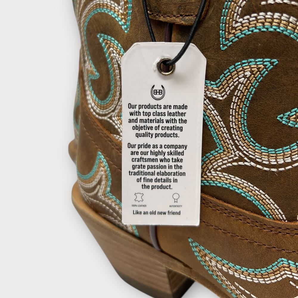 Buck & Brana Regina Napa Camel Embroidered Leather Western Ankle Boot Size 6 NEW - Picture 11 of 13